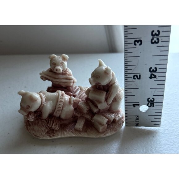 Vintage 1970s Three Little Pigs Marble Figurine Handcrafted Georgia USA Signed - Picture 6 of 7